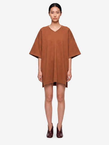 MM6 MAISON MARGIELA Mini dress in jersey doppio misto viscosa con scollo a V Marrone
