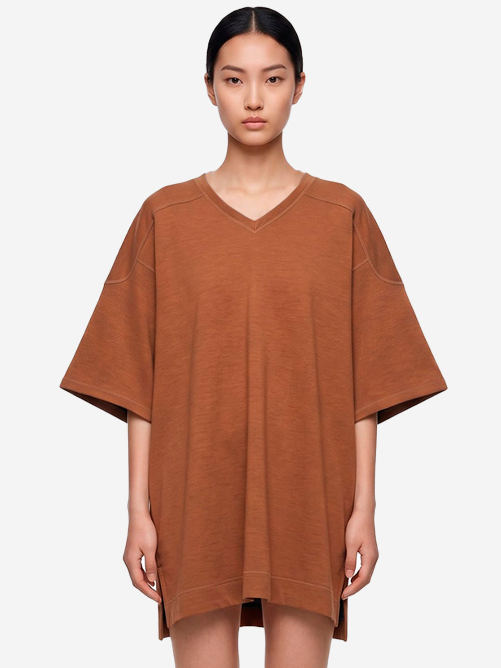 MM6 MAISON MARGIELA Mini dress in jersey doppio misto viscosa con scollo a V Marrone Urbanstaroma