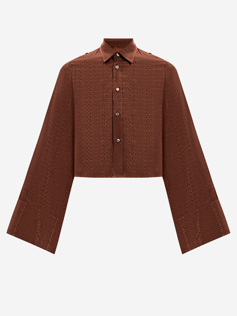 MM6 MAISON MARGIELA Camicia cropped marrone con logo jacquard Mogano Urbanstaroma