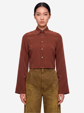 MM6 MAISON MARGIELA Camicia cropped marrone con logo jacquard Mogano