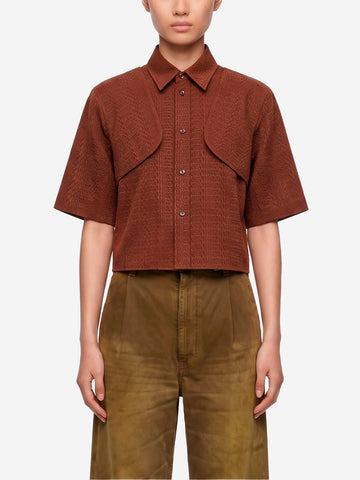 MM6 MAISON MARGIELA Camicia cropped marrone con logo jacquard Mogano