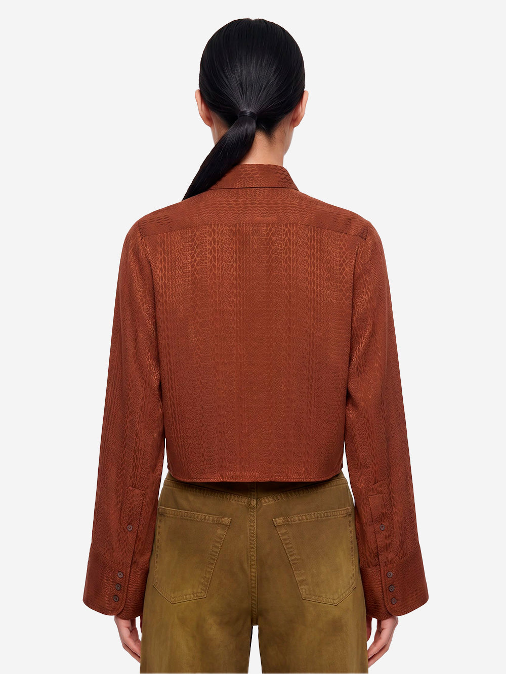 MM6 MAISON MARGIELA Camicia cropped marrone con logo jacquard Mogano Urbanstaroma