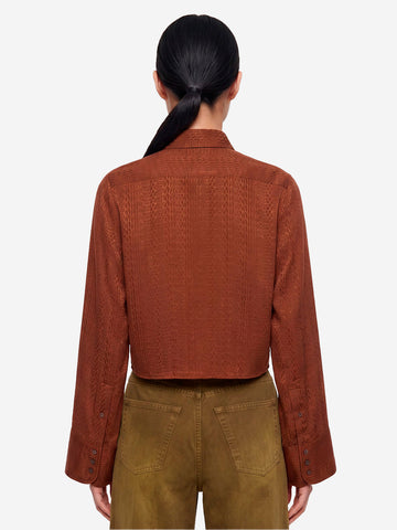 MM6 MAISON MARGIELA Camicia cropped marrone con logo jacquard Mogano