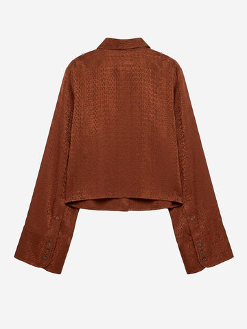MM6 MAISON MARGIELA Camicia cropped marrone con logo jacquard Mogano