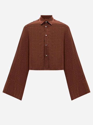 MM6 MAISON MARGIELA Camicia cropped marrone con logo jacquard Mogano