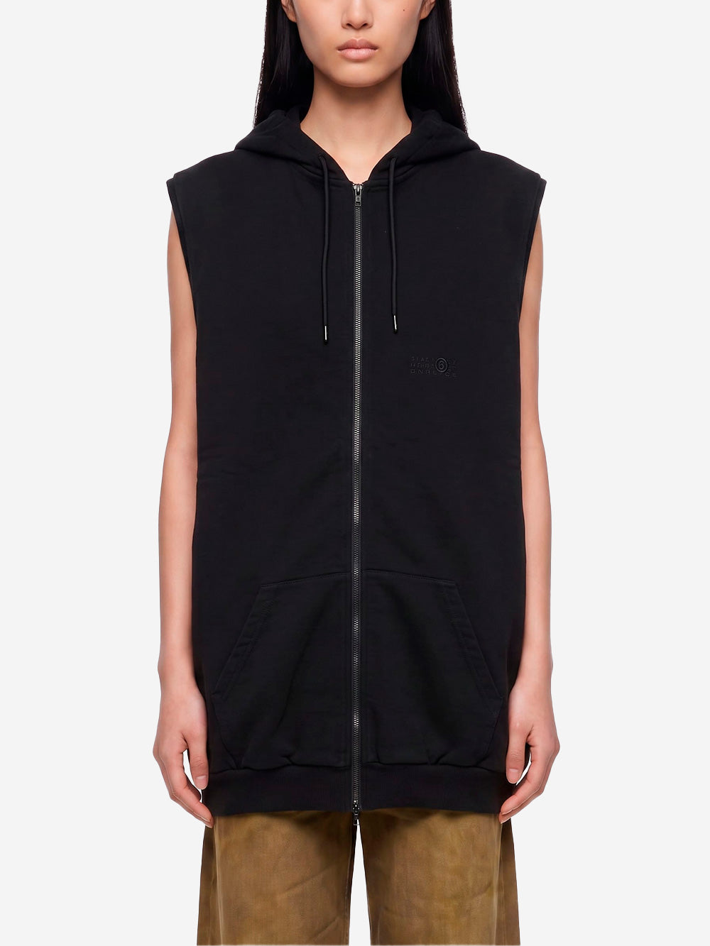 MM6 MAISON MARGIELA Giacca hooded nera senza maniche Nero Urbanstaroma