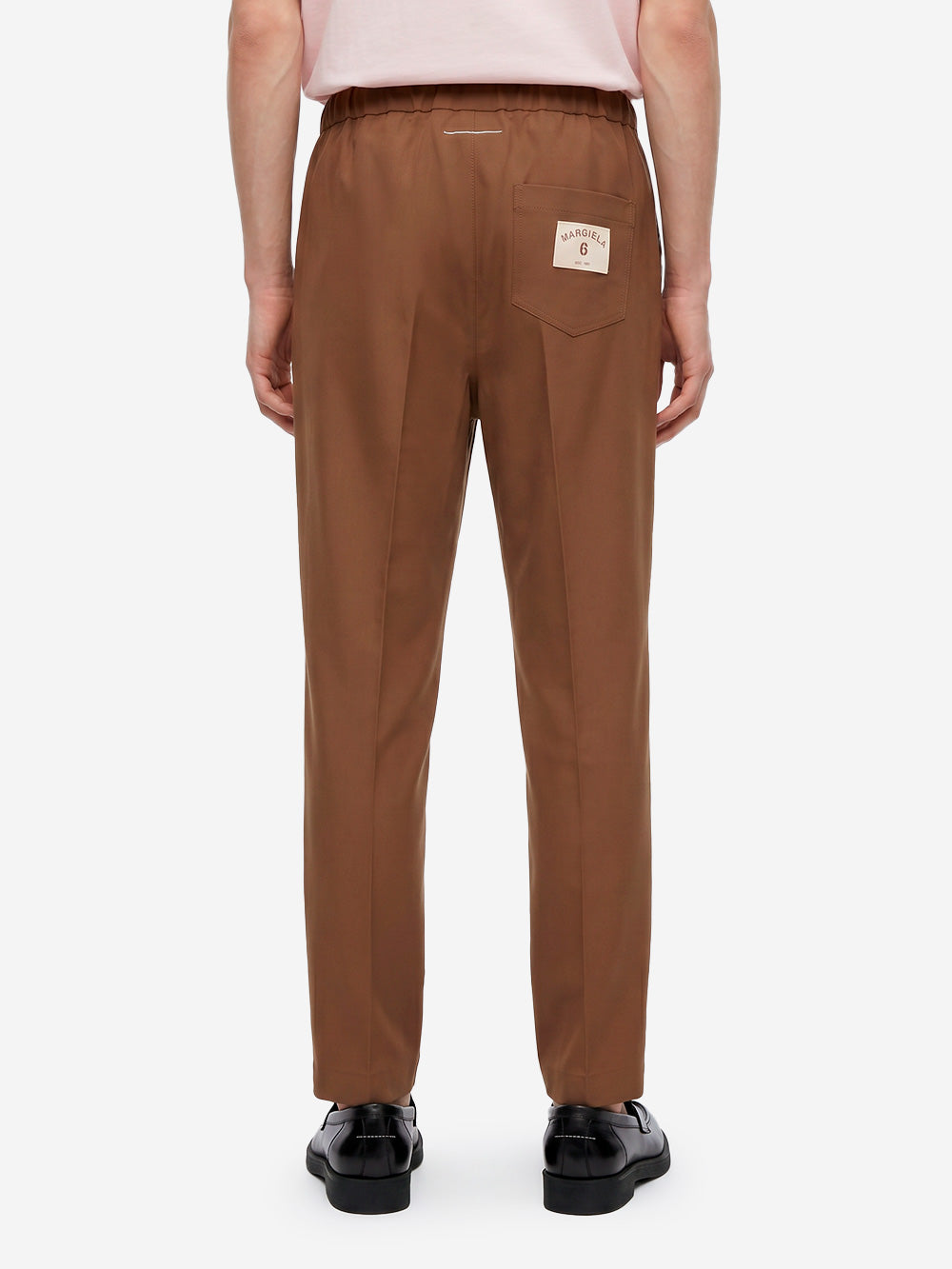 MM6 MAISON MARGIELA Pantaloni in Misto Lana con Coulisse e patch Margiela 6 Marrone Urbanstaroma
