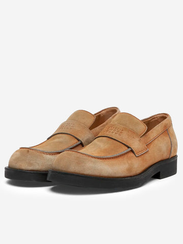 MM6 MAISON MARGIELA Mocassini biker in suede lavato marrone con grafica Numeric Marrone