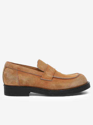 MM6 MAISON MARGIELA Mocassini biker in suede lavato marrone con grafica Numeric Marrone
