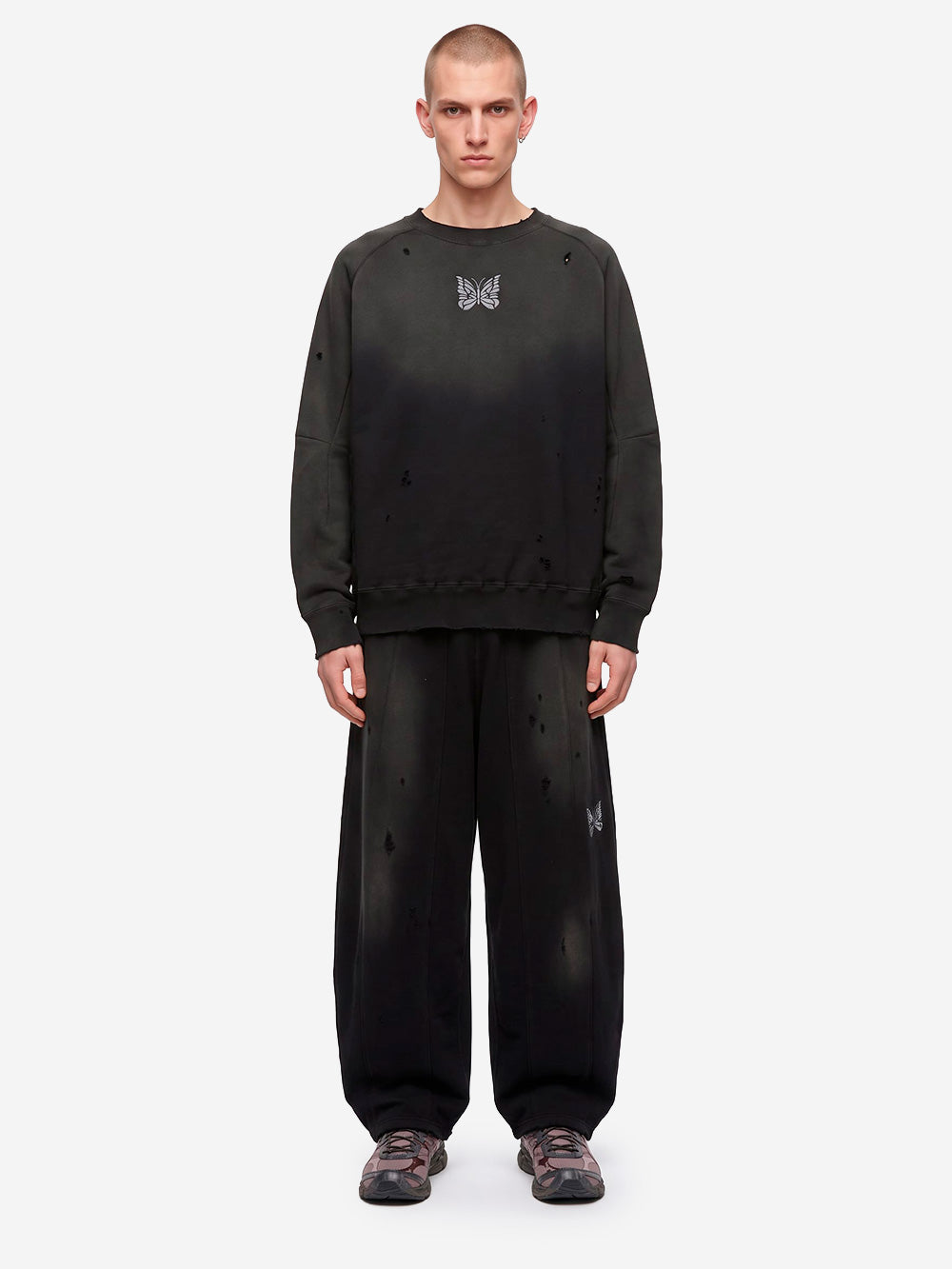 NEEDLES Felpa a girocollo Deconstructed Nera Nero Urbanstaroma