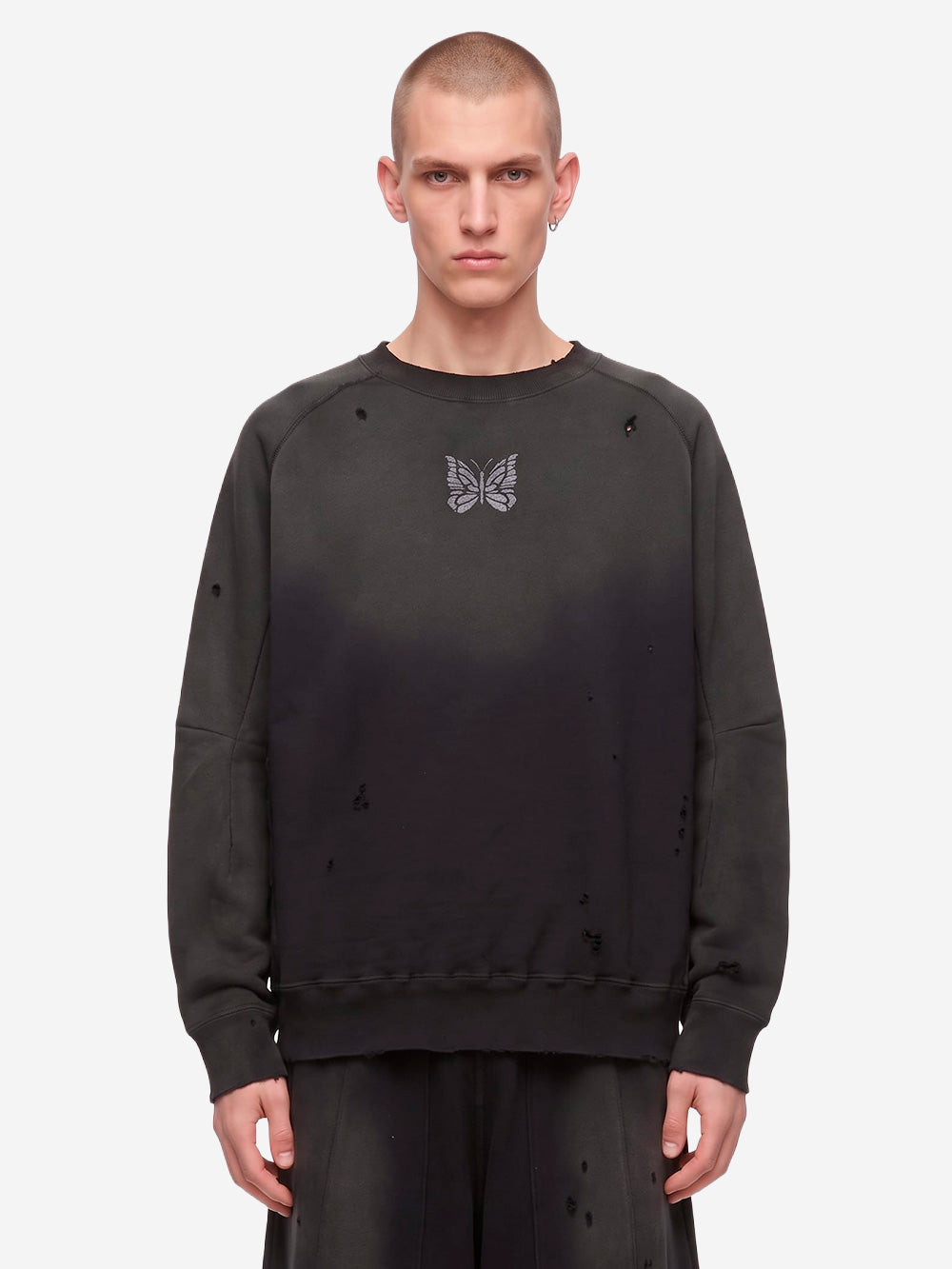 NEEDLES Felpa a girocollo Deconstructed Nera Nero Urbanstaroma