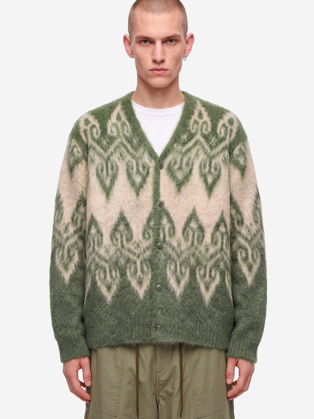 NEEDLES Nordic Mohair Cardigan verde e beige Verde grigio Urbanstaroma