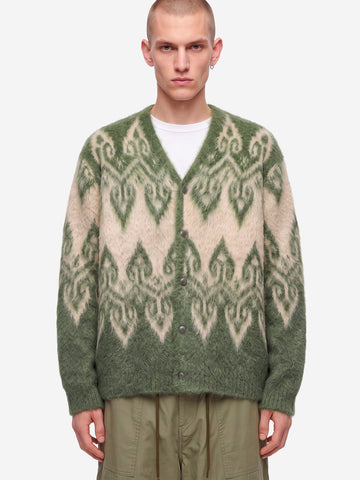 NEEDLES Nordic Mohair Cardigan verde e beige Verde grigio