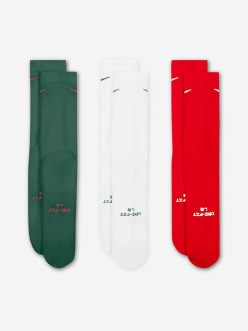 NIKE Calze di media lunghezza Everyday Elevated verde-bianco-rosso Multicolor