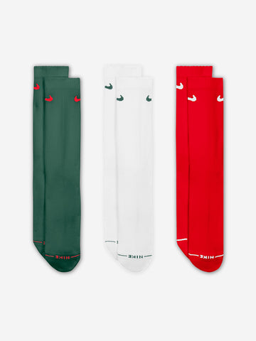 NIKE Calze di media lunghezza Everyday Elevated verde-bianco-rosso Multicolor