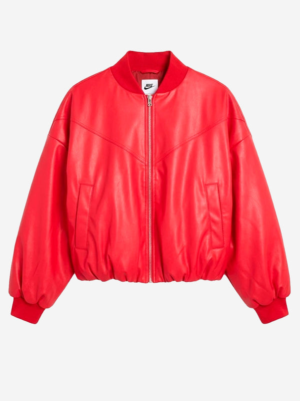 NIKE Red ThermaFit Synthetic Leather W Bomber Jacket IF5903