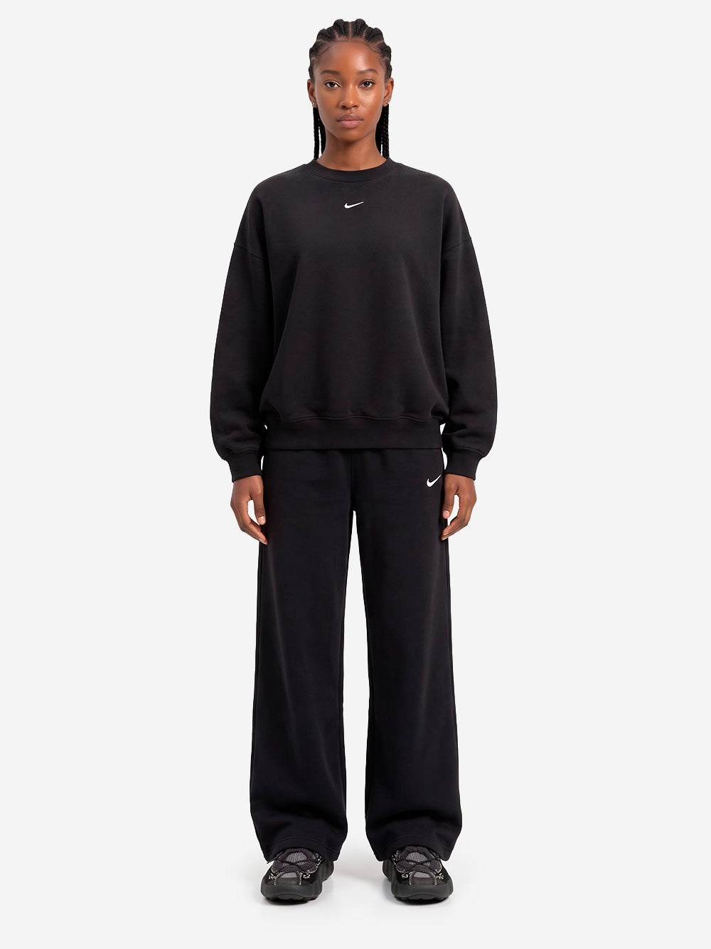 NIKE W Studio Fleece Felpa nera girocollo Nero Urbanstaroma