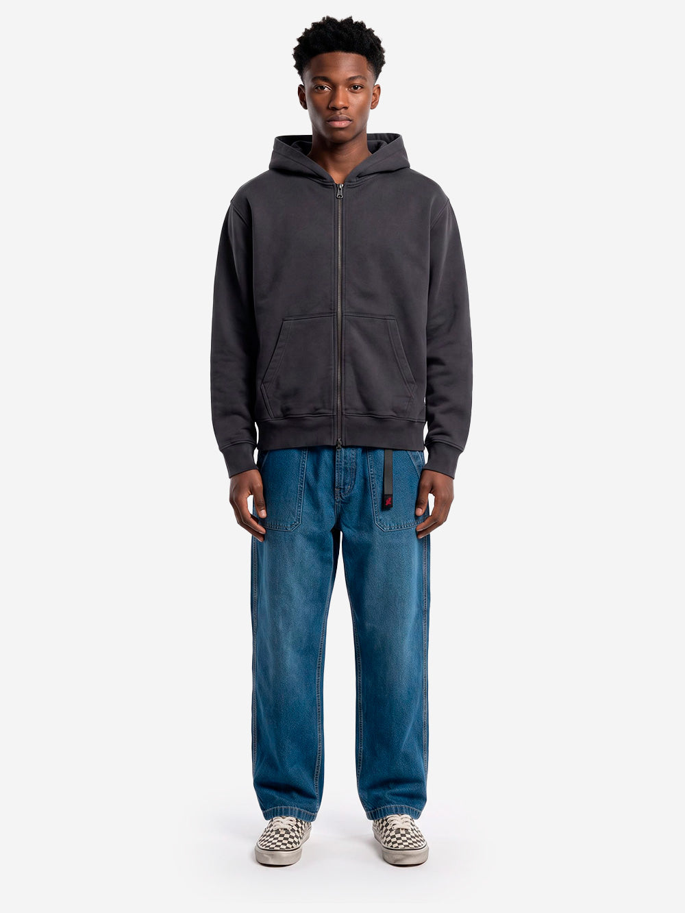 REGARDS Hoodie con zip relaxed in Loopback nero lavato Nero lavato Urbanstaroma
