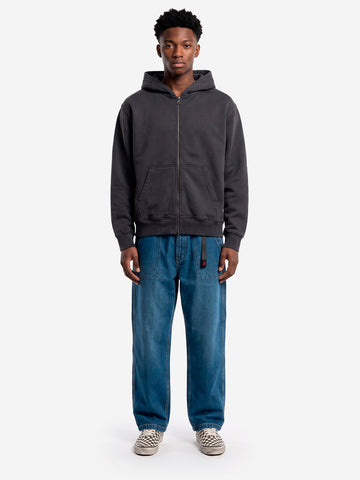 REGARDS Hoodie con zip relaxed in Loopback nero lavato Nero lavato