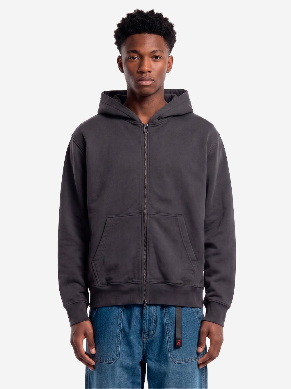 REGARDS Hoodie con zip relaxed in Loopback nero lavato Nero lavato Urbanstaroma