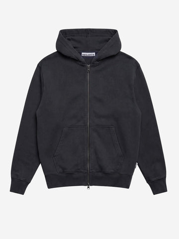 REGARDS Hoodie con zip relaxed in Loopback nero lavato Nero lavato