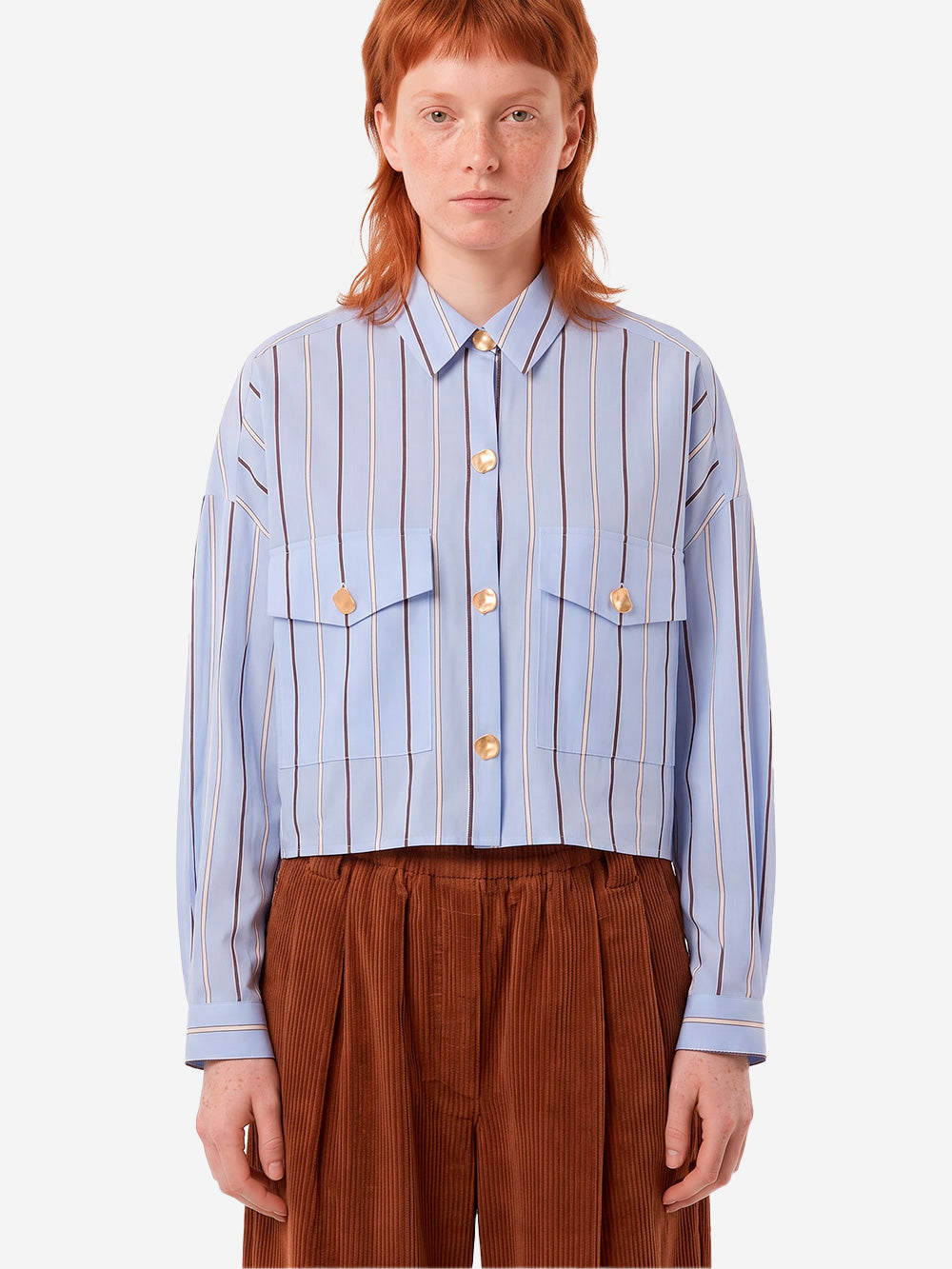SESSUN Camicia celeste a righe con tasche e bottoni gioiello Celeste Urbanstaroma