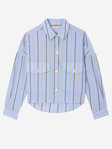 SESSUN Camicia celeste a righe con tasche e bottoni gioiello Celeste
