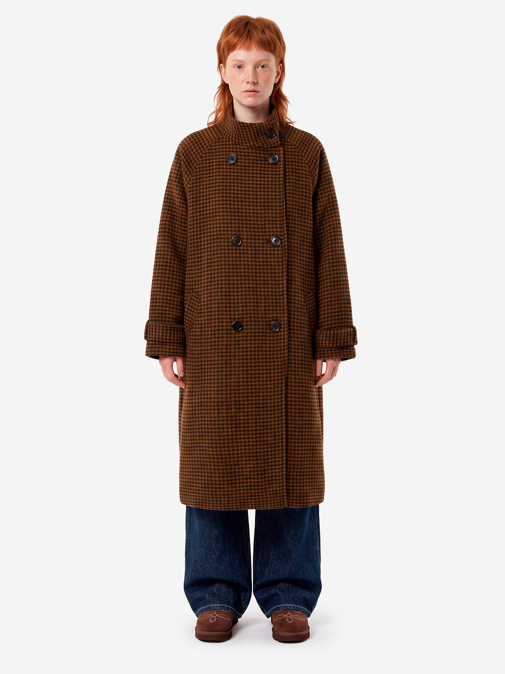 SESSUN Cappotto doppiopetto lungo marrone con collo alto Marrone Urbanstaroma