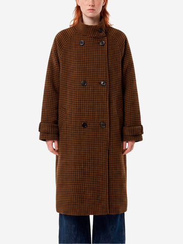 SESSUN Cappotto doppiopetto lungo marrone con collo alto Marrone