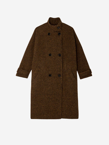 SESSUN Cappotto doppiopetto lungo marrone con collo alto Marrone