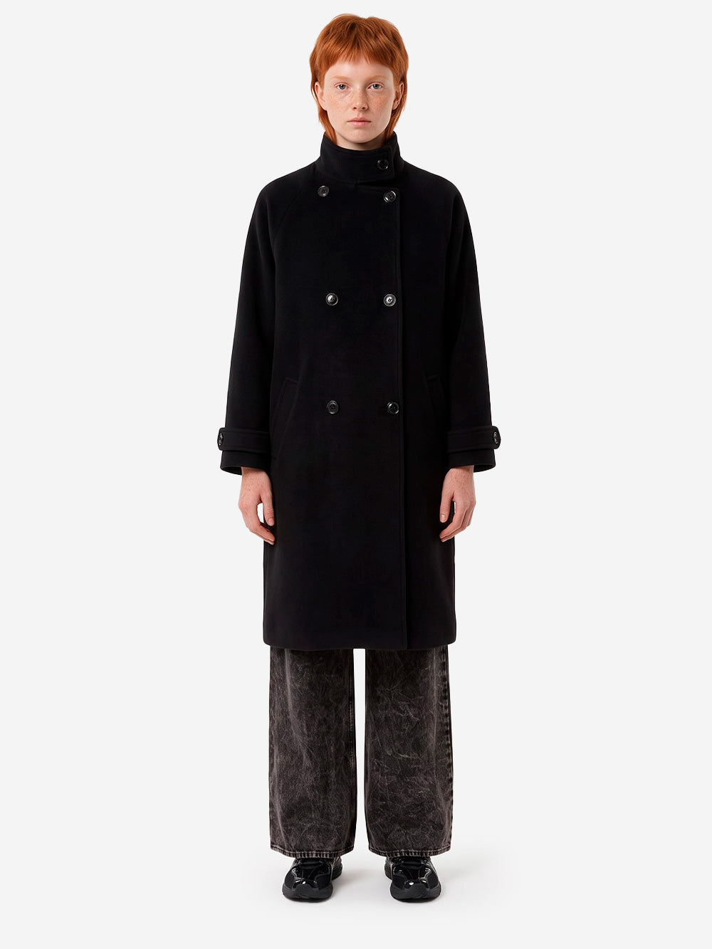 SESSUN Cappotto Lungo Doppiopetto 'Bleeckett' in misto lana nera Nero Urbanstaroma