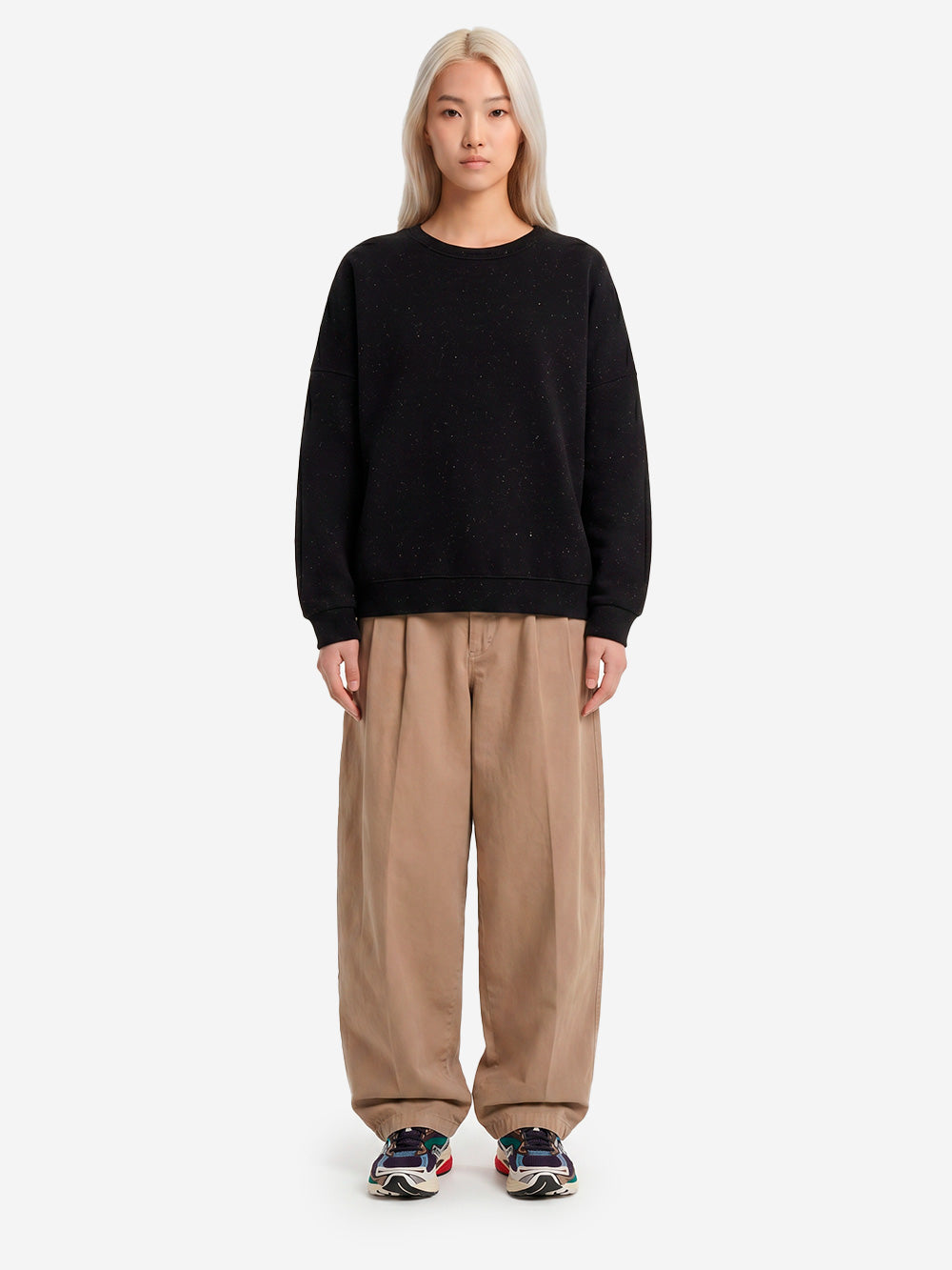 SESSUN Felpa oversize in fleece melange nero con jacron Nero Urbanstaroma