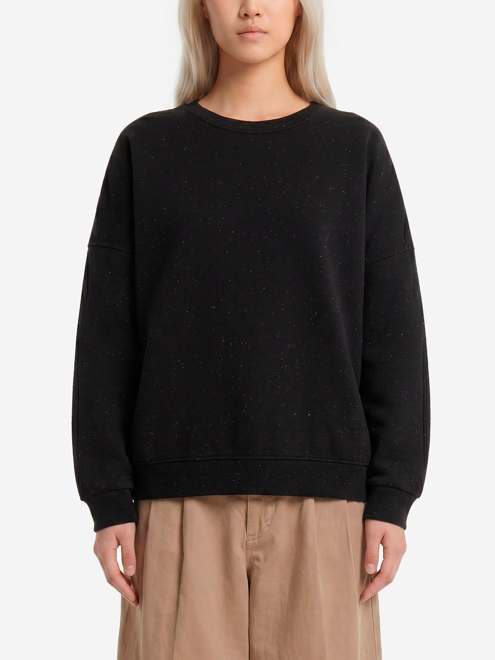 SESSUN Felpa oversize in fleece melange nero con jacron Nero Urbanstaroma