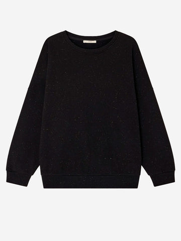 SESSUN Felpa oversize in fleece melange nero con jacron Nero