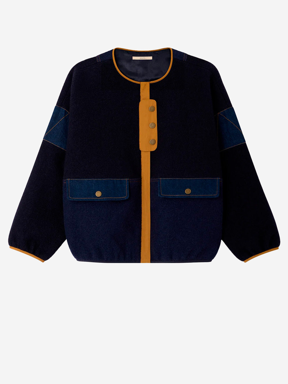 SESSUN Giacca in lana cotta blu con inserti in denim Blu Urbanstaroma