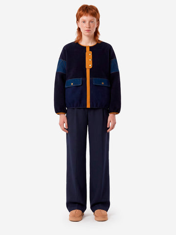 SESSUN Giacca in lana cotta blu con inserti in denim Blu