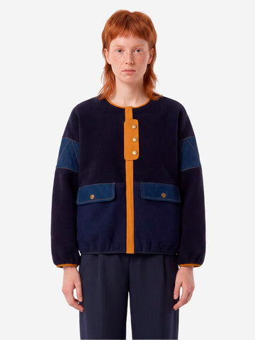 SESSUN Giacca in lana cotta blu con inserti in denim Blu