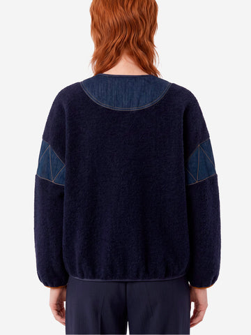 SESSUN Giacca in lana cotta blu con inserti in denim Blu