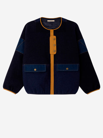 SESSUN Giacca in lana cotta blu con inserti in denim Blu