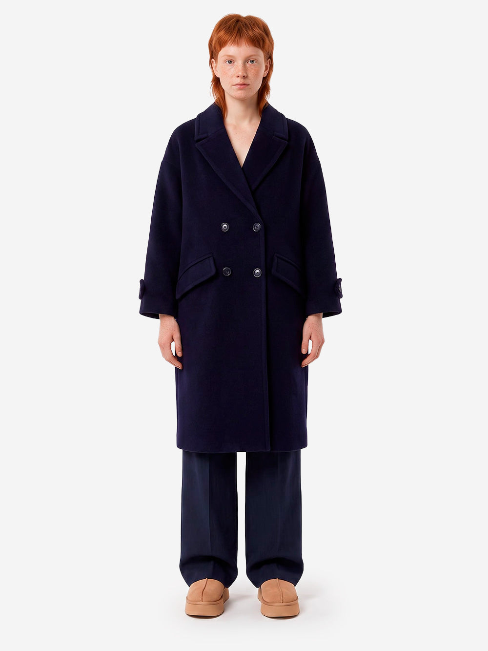 SESSUN Cappotto lungo doppiopetto 'Mia' in misto lana blu Blu Urbanstaroma