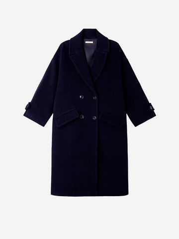 SESSUN Cappotto lungo doppiopetto 'Mia' in misto lana blu Blu