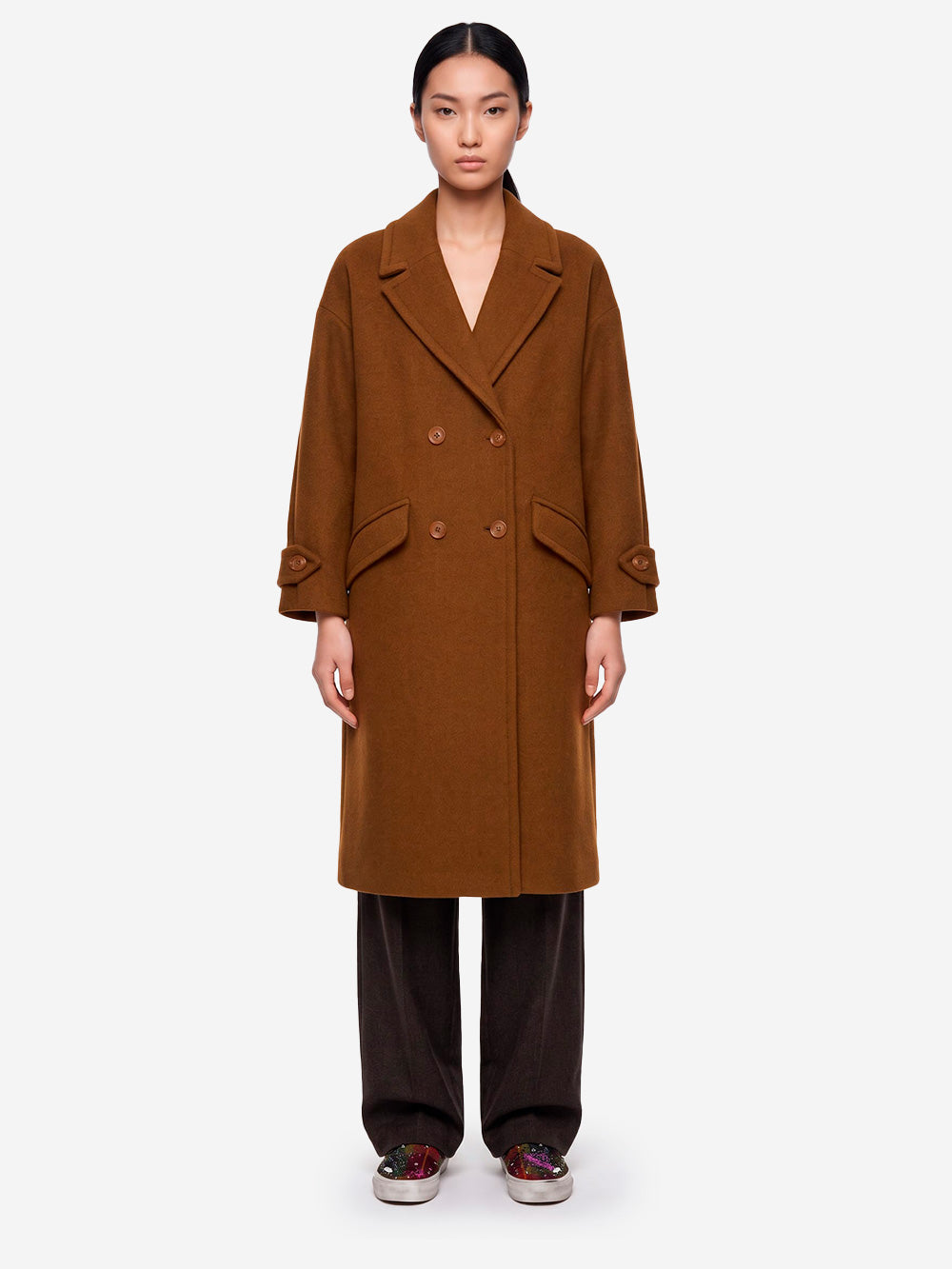 SESSUN Cappotto lungo doppiopetto 'Mia' in misto lana marrone Marrone Urbanstaroma
