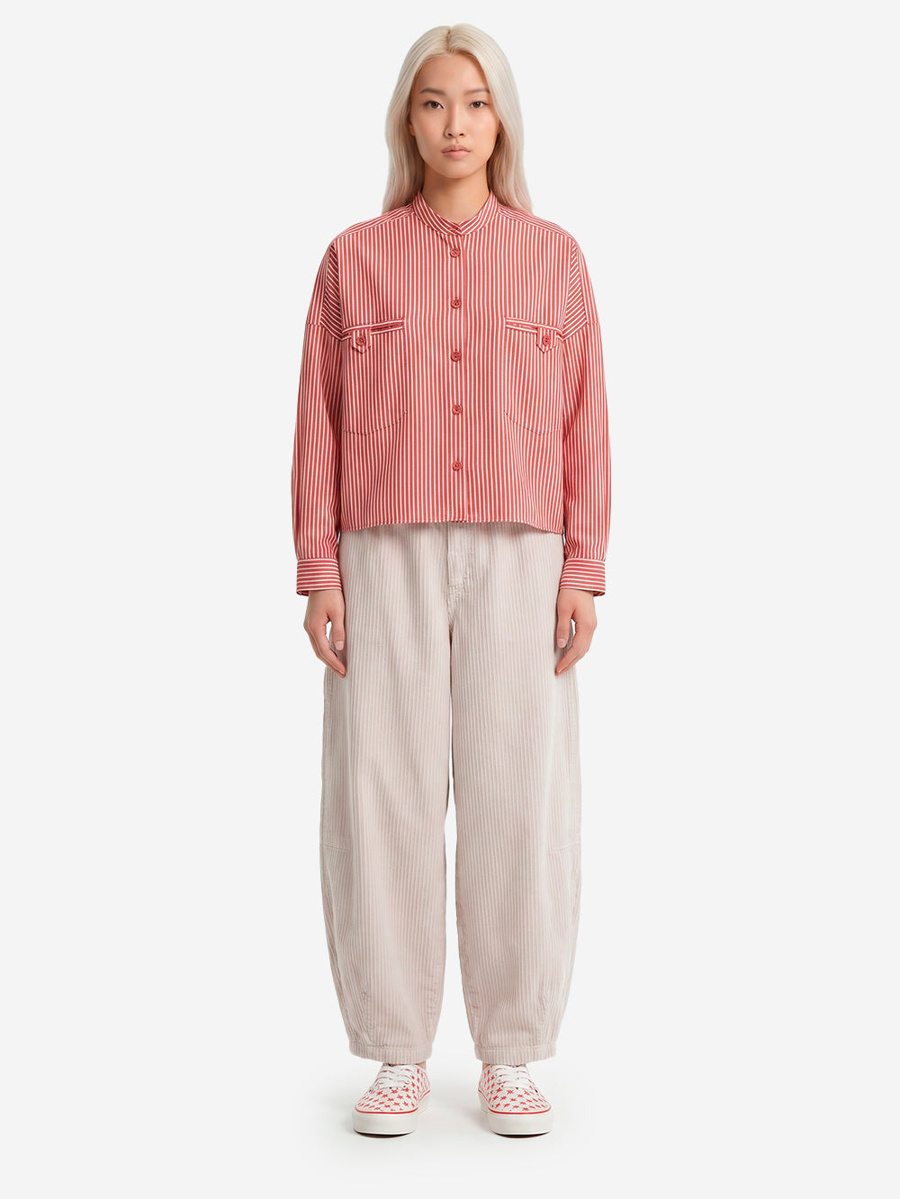 SESSUN Camicia a righe corta con tasche a filetto Rosso Urbanstaroma