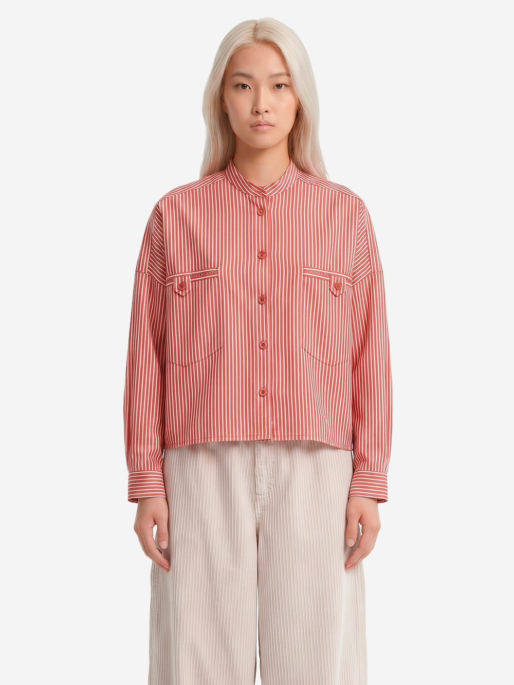 SESSUN Camicia a righe corta con tasche a filetto Rosso Urbanstaroma