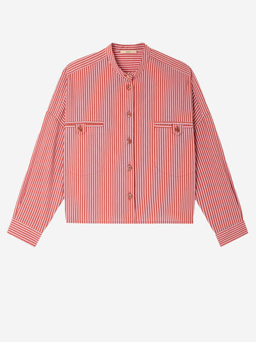 SESSUN Camicia a righe corta con tasche a filetto Rosso