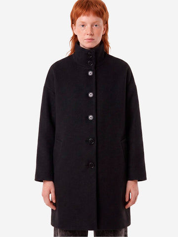 SESSUN Cappotto midi nero in misto lana con collo alto Nero