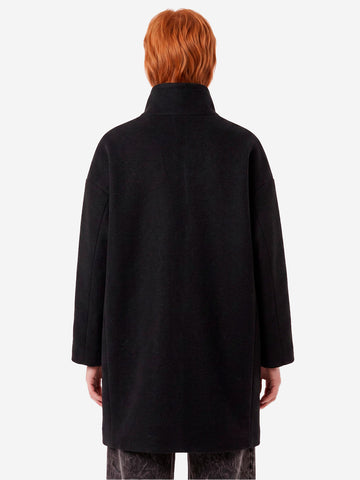 SESSUN Cappotto midi nero in misto lana con collo alto Nero
