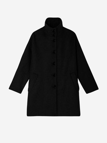 SESSUN Cappotto midi nero in misto lana con collo alto Nero