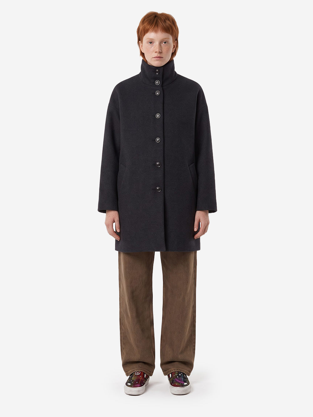 SESSUN Cappotto midi in misto lana con collo alto antracite grigio Urbanstaroma