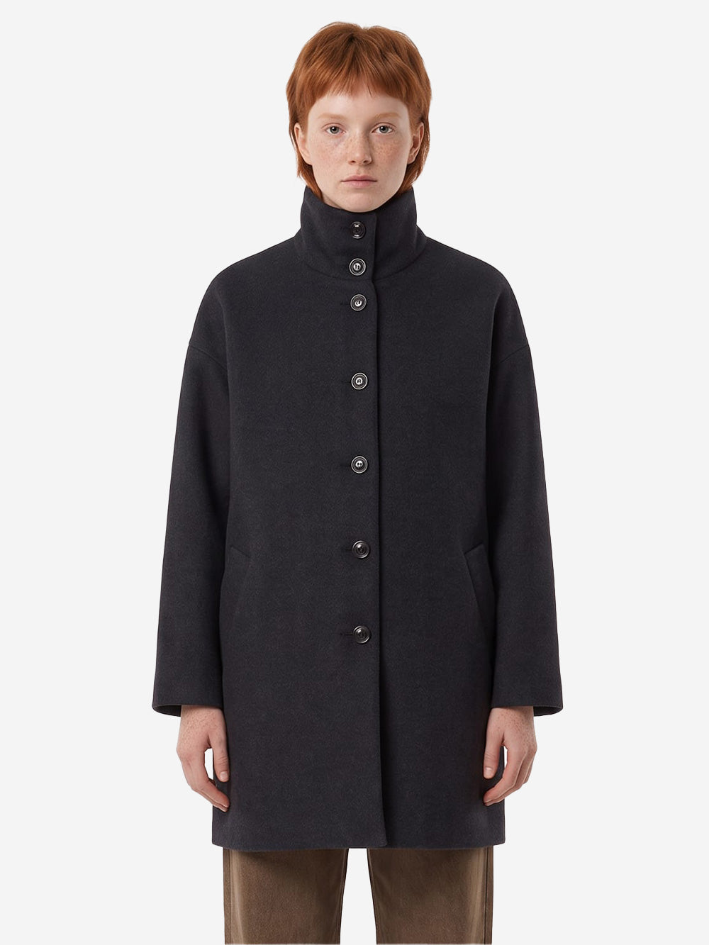 SESSUN Cappotto midi in misto lana con collo alto antracite grigio Urbanstaroma